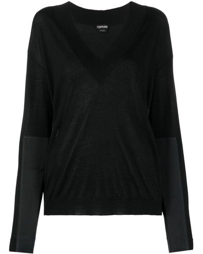 Tom Ford Panelled V-neck Knitted Sweater - Black