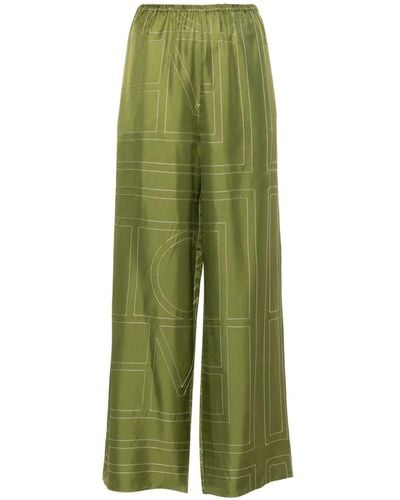 Totême Monogram Silk Straight-leg Pants - Green