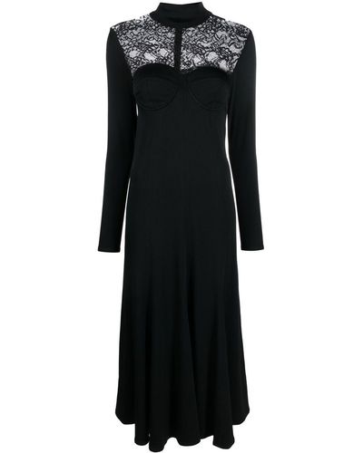 Faith Connexion Lace-trim Long-sleeved Maxi Dress - Black