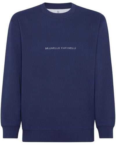 Brunello Cucinelli Sweatshirt mit Logo-Stickerei - Blau