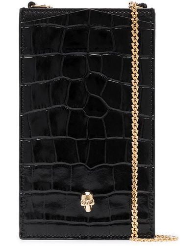 Alexander McQueen Skull-plaque Crocodile-effect Phone Pouch 16x9.5cm - Black