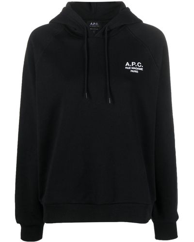 A.P.C. Logo-embroidered Cotton Hoodie - Black