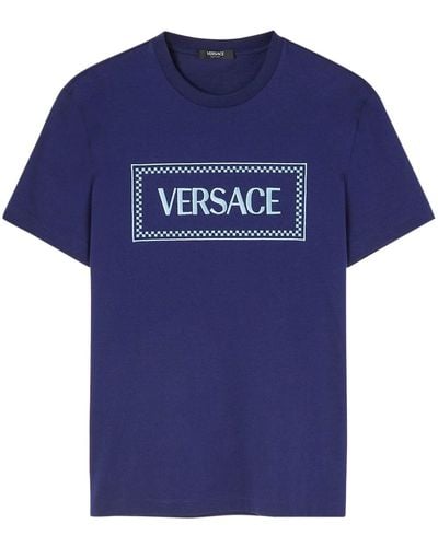 Versace Katoenen T-shirt Met Logoprint - Blauw