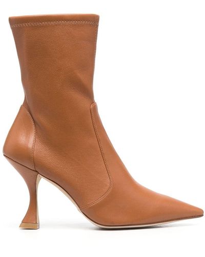 Stuart Weitzman Bottines en cuir à talon 100 mm - Marron