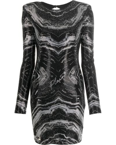 Philipp Plein Rhinestone-embellished Long-sleeve Dress - Black