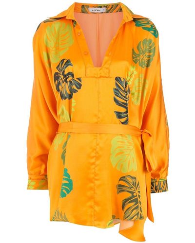 Amir Slama Palm Leaf Print Beach Dress - Orange