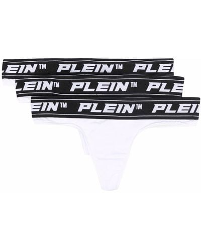 Philipp Plein Set de 3 tangas con logo en la cinturilla - Blanco