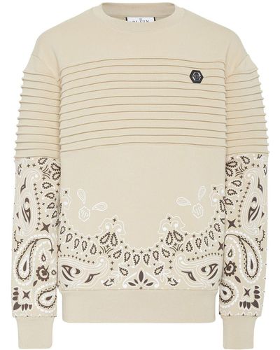 Philipp Plein Logo-embroidered Cotton Sweatshirt - Natural