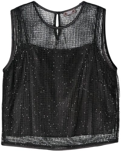 Peserico Sequin-embellished Mesh Top - Black