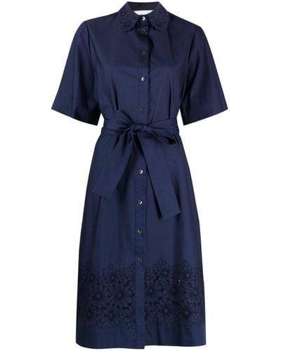 P.A.R.O.S.H. Belted Midi Shirt Dress - Blue