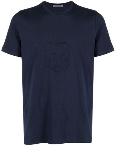Corneliani Logo-embroidered Stretch-cotton T-shirt - Blue