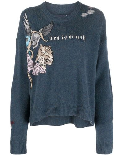 Zadig & Voltaire Embroidered Cashmere Sweater - Blue
