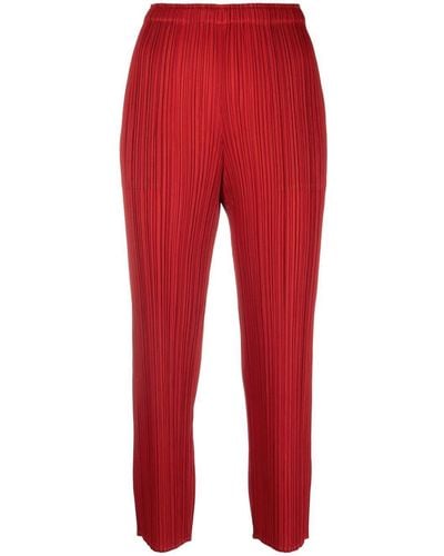 Pleats Please Issey Miyake Pantalon court à design plissé - Rouge
