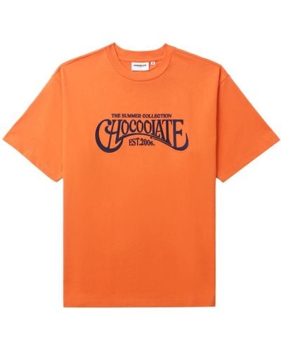Chocoolate Logo-embroidered Cotton T-shirt - Orange