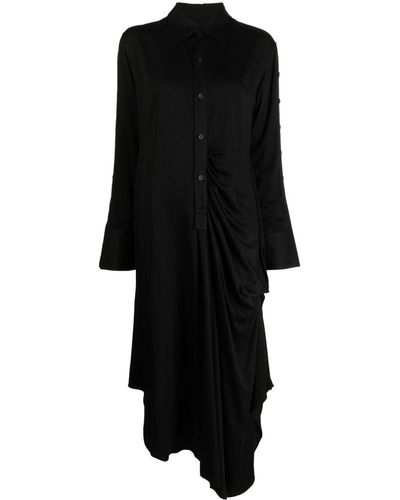 Yohji Yamamoto ロングスリーブ シャツドレス - ブラック