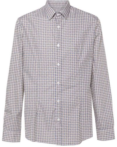 Daniele Alessandrini Geometric-pattern Cotton Shirt - Blue