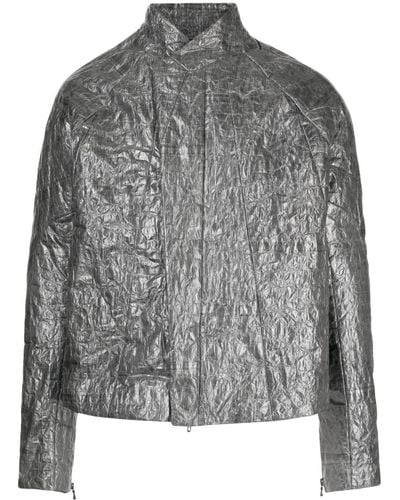 Julius Metallic Crinkled Biker Jacket - Grey