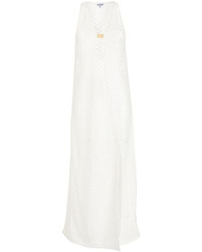 Ganni Mesh Lace Maxi Dress - White