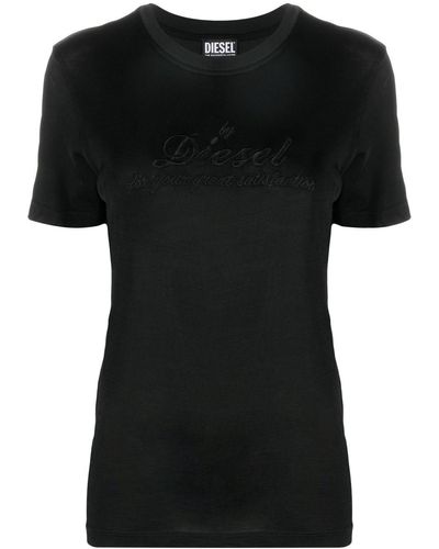 DIESEL Logo-embroidered Fitted T-shirt - Black