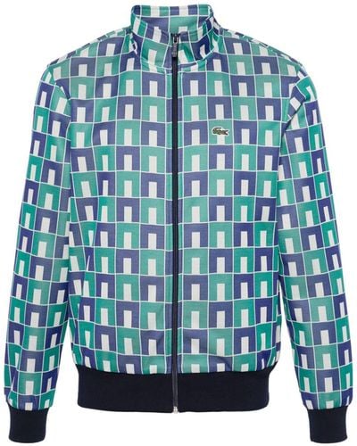Lacoste Geometric-jacquard Zip-up Sweatshirt - Blue