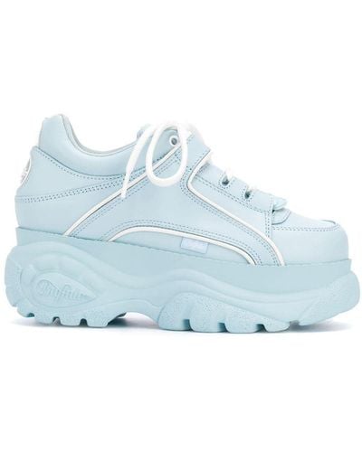 Buffalo Baby Blue Leather Chunky Platform Sneakers