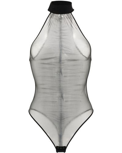 Maison Close Ruched Sheer Mesh Bodysuit - Grey