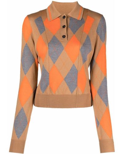 MSGM Poloshirt mit Argyle-Muster - Orange