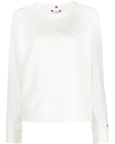 Tommy Hilfiger Logo-print Boat-neck Sweatshirt - White