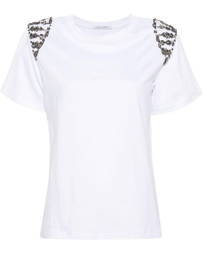Alberta Ferretti T-shirt à logo strassé - Blanc