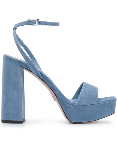 Prada Chunky Heel 125mm Platform Sandals - Blue