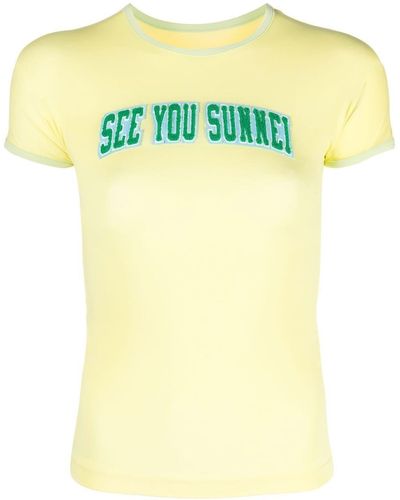 Sunnei Appliqué Fleece Slogan T-shirt - Yellow