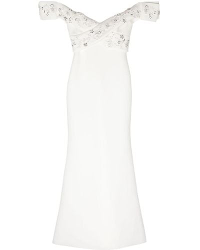Badgley Mischka Bead-embellished Off-shoulder Gown - White