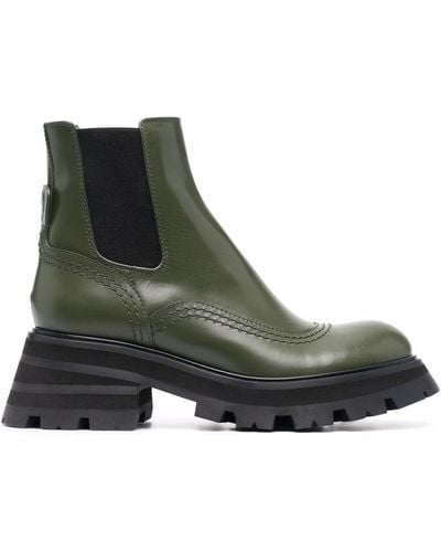 Alexander McQueen Wander Ridged-sole Leather Boots - Green