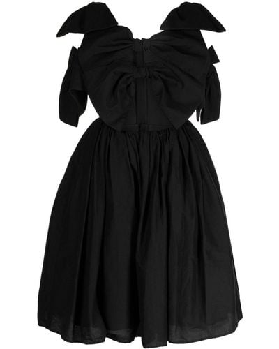 Pushbutton Bow-detailing Full-skirt Dress - Black