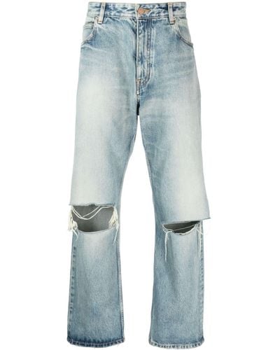 Balenciaga Distressed Low-rise Wide-leg Jeans - Blue