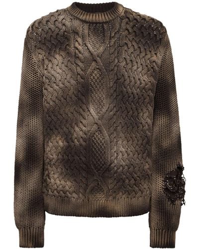 Philipp Plein Cable-knit Distressed Sweater - Brown