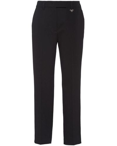 Prada Virgin-wool Cropped Trousers - Black