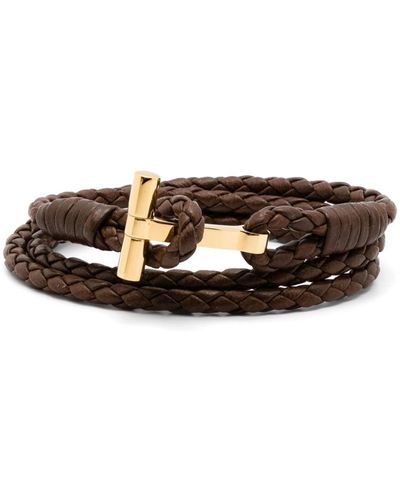 Tom Ford Bracelet en cuir à design tressé - Blanc