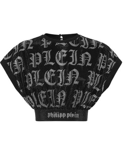 Philipp Plein Cropped-Oberteil mit Kristallen - Schwarz
