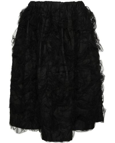 Comme des Garçons Tulle-inserts Midi Skirt - Black