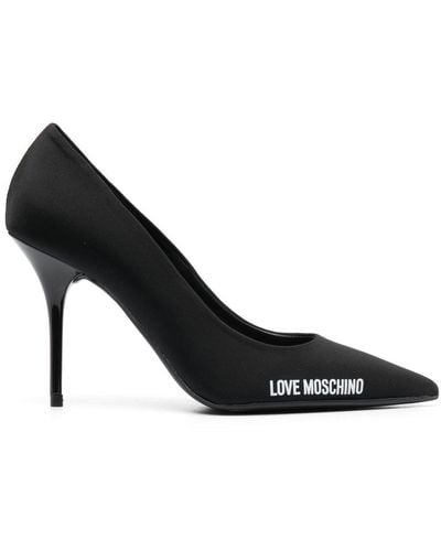 Love Moschino 100mm Logo-print Leather Court Shoes - Black