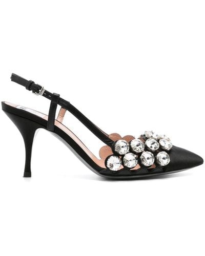 Moschino 75mm Crystal-embellished Satin Court Shoes - Black