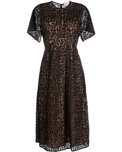 Michael Kors Abito midi in pizzo di leopardo - Nero