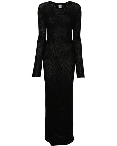 Totême Long-sleeve Crochet Maxi Dress - Black