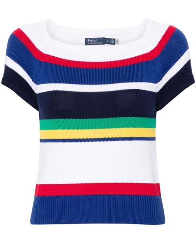 Polo Ralph Lauren Striped Ribbed-knit Top - Blue