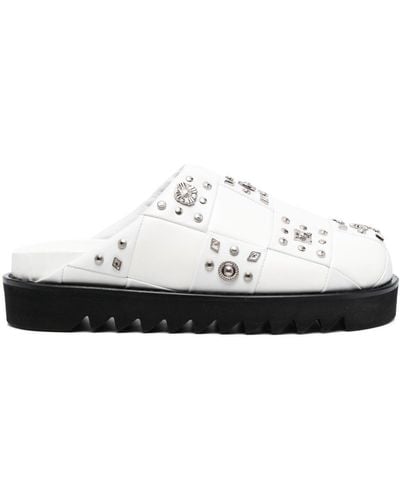 Toga Virilis Stud-embellished Leather Slippers - White