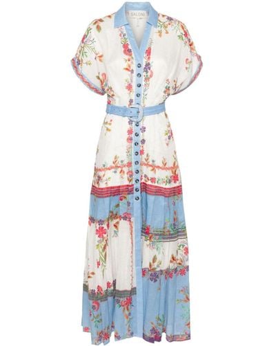 Saloni Riya B Kleid mit Gürtel - Weiß
