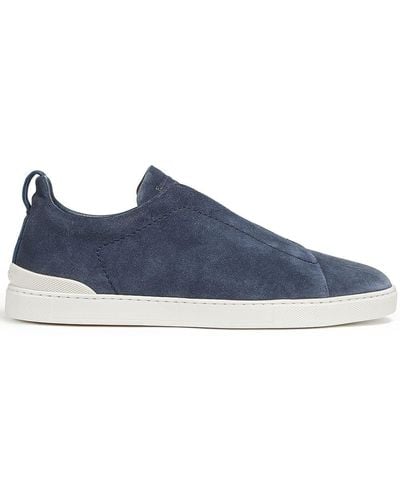 Zegna Triple Stitch Low-top Suede Sneakers - Blue