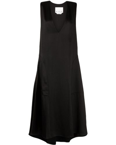 Sa Su Phi V-neck Sleeveless Satin Dress - Black