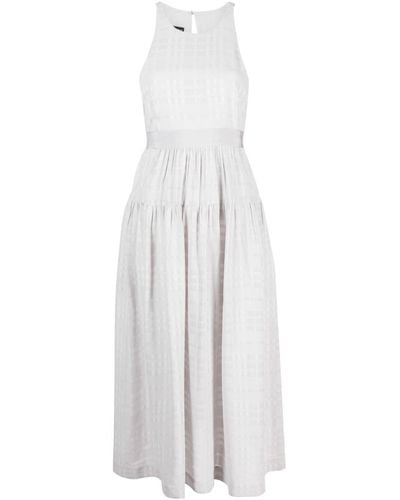 Emporio Armani Check-pattern Tied-waist Dress - White